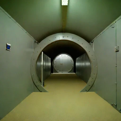 A brattice-divided work den, photographed against a plain background
