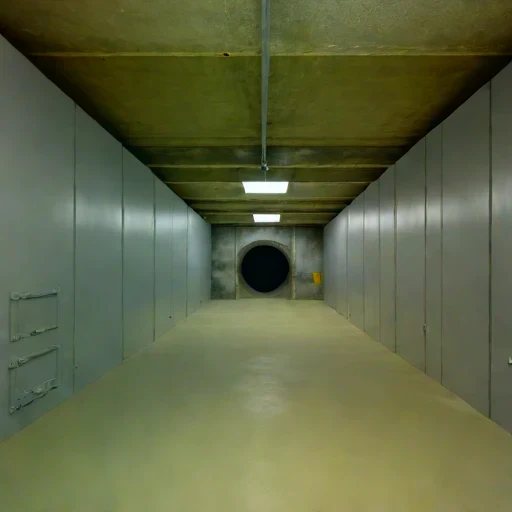 A flowstone-lined undercroft workshop, photographed against a plain background