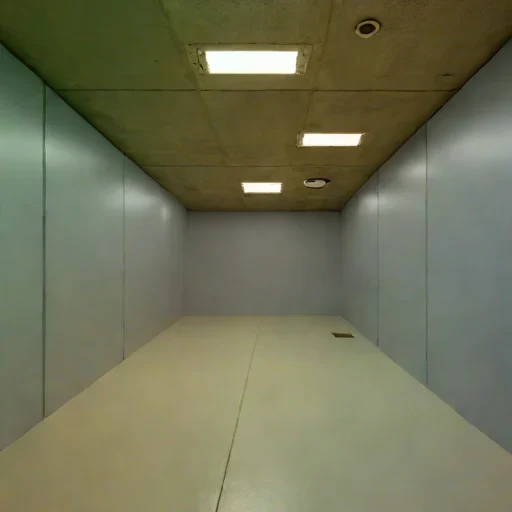 A rock-bolted rehearsal cell, photographed against a plain background
